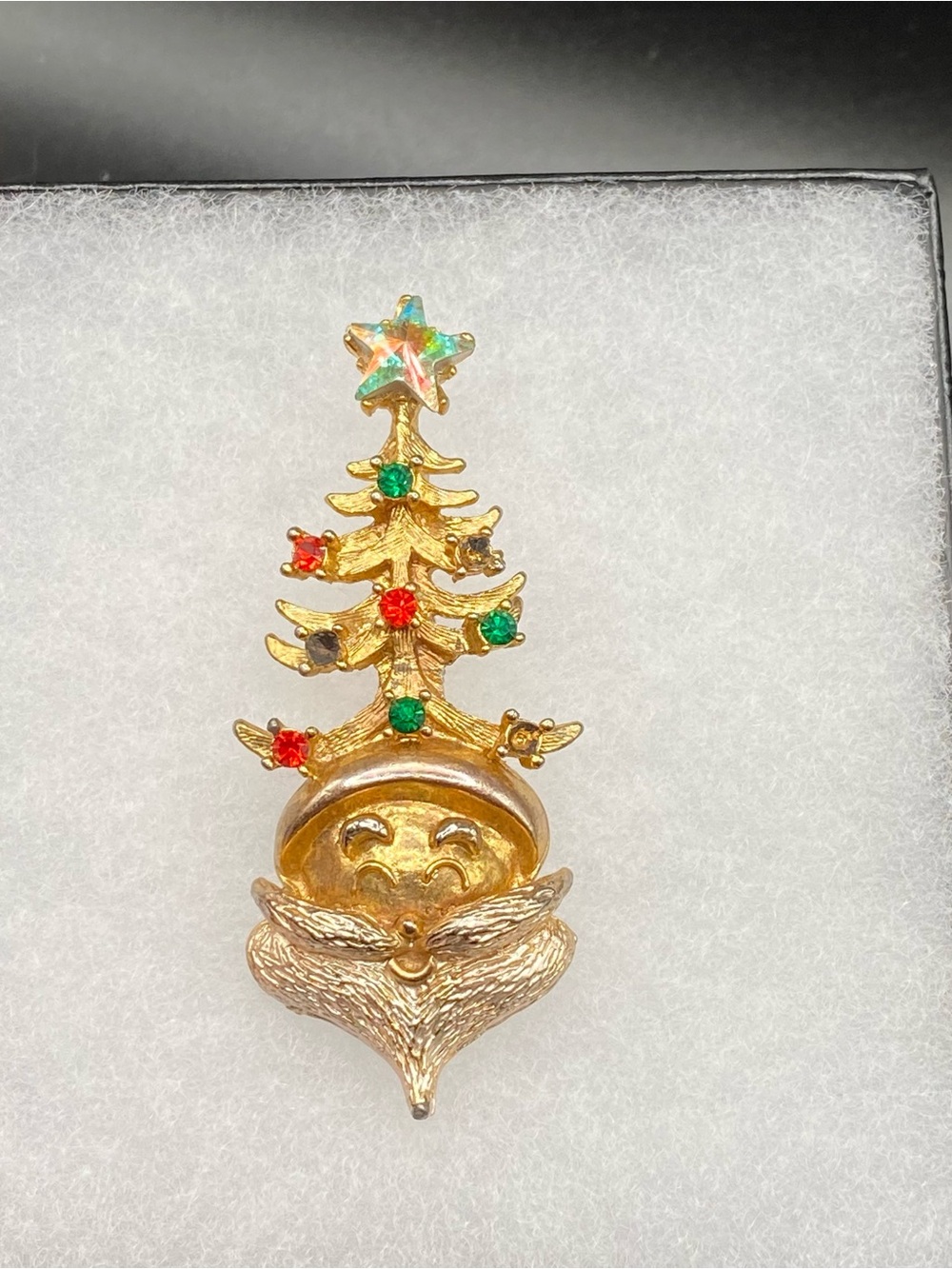 Christmas Tree Santa Face Brooch with Red & Green Accents